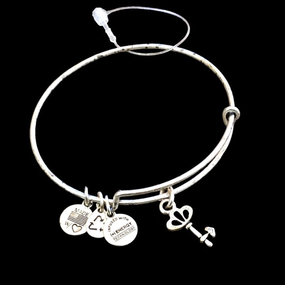 Alex and Ani Jewelry - Alex and Ani Crystal Skeleton Key Charm Bangle in Silver-Tone Brass